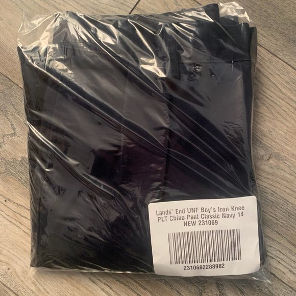 NWT LANDS' END BOY'S IRON KNEE PLEATED CHINO PANTS CLASSIC NAVY 14 - Picture 10 of 12
